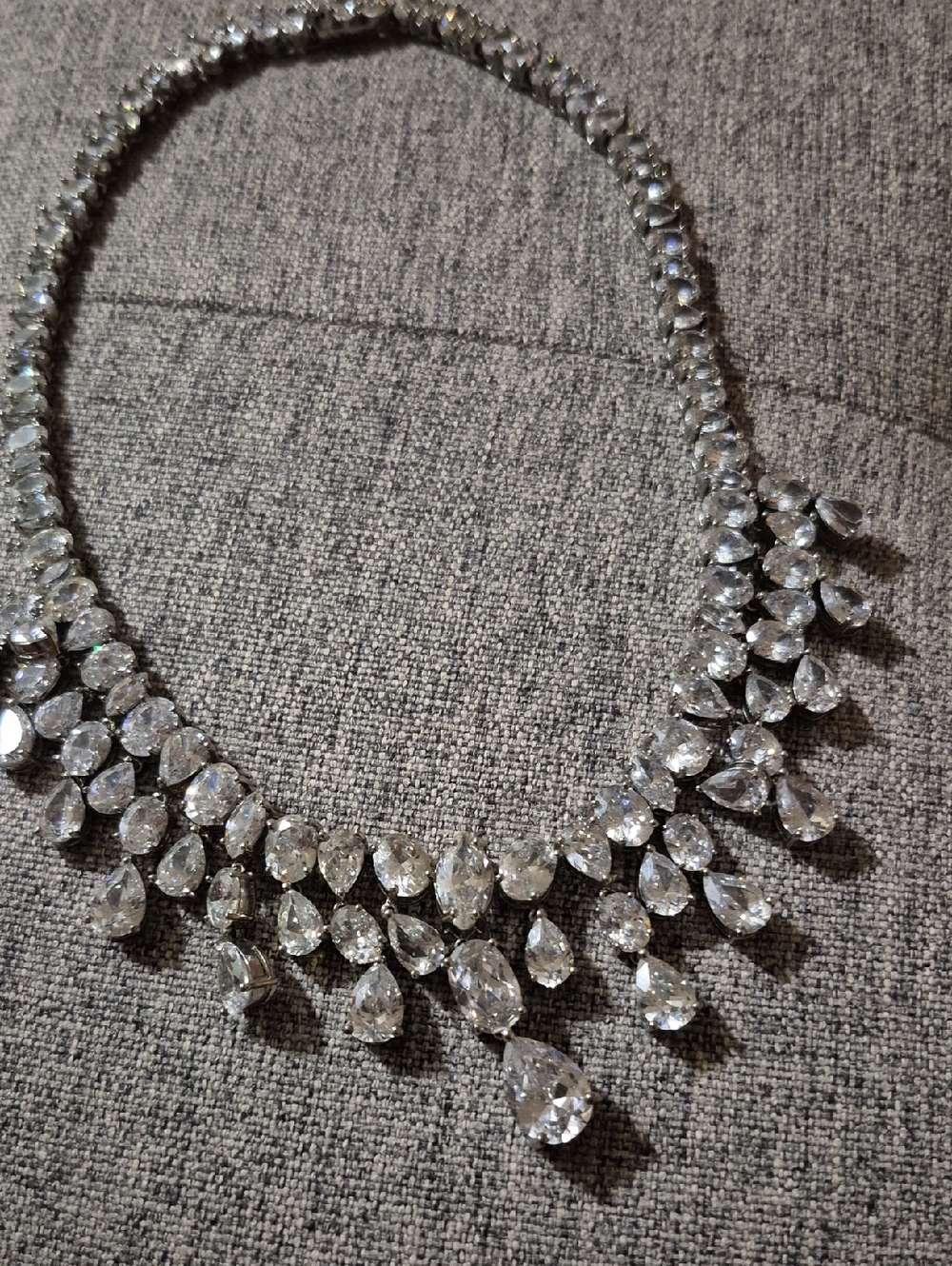 Crystal Teardrop Statement Necklace - Silver Tone